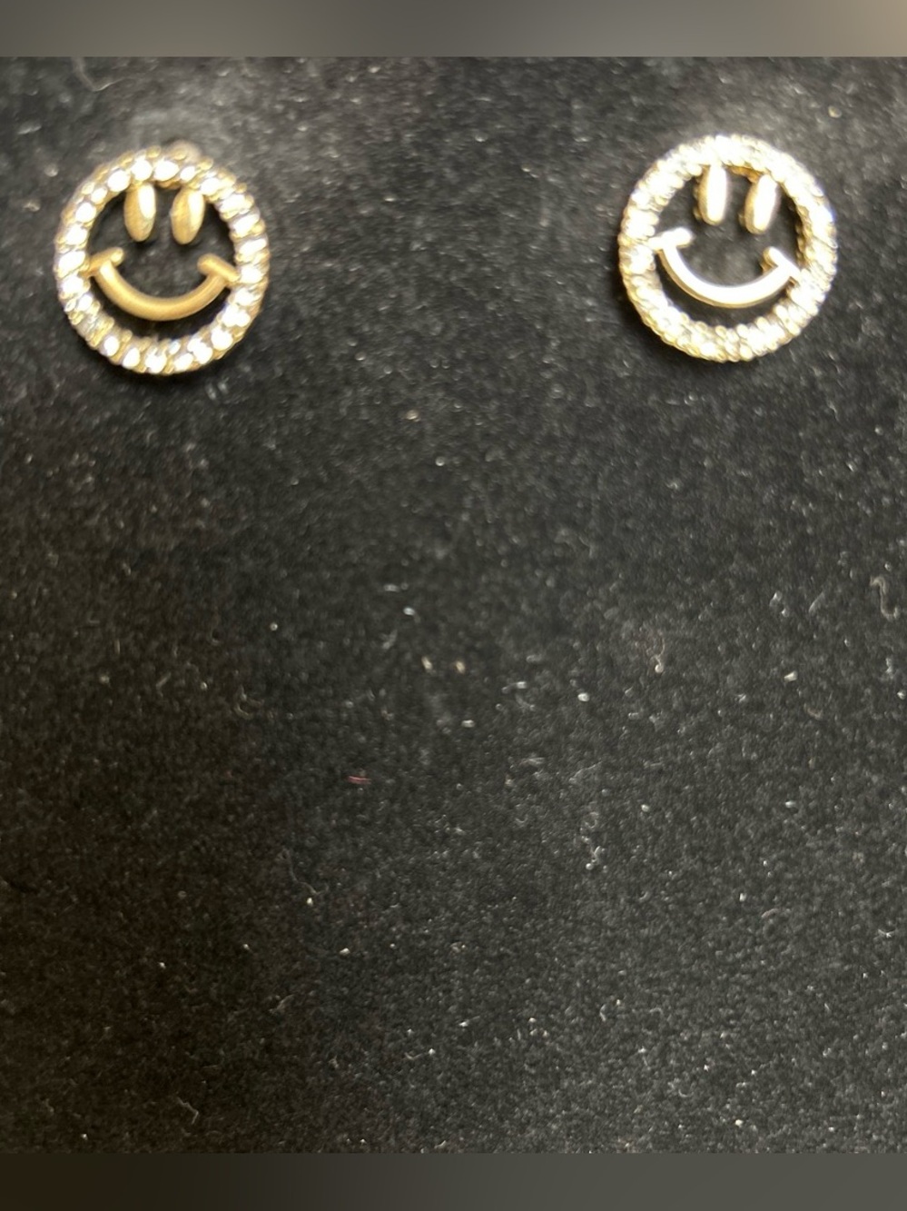 Gold Smiley Face Crystal Stud Earrings - Women's Fashion Jewelry